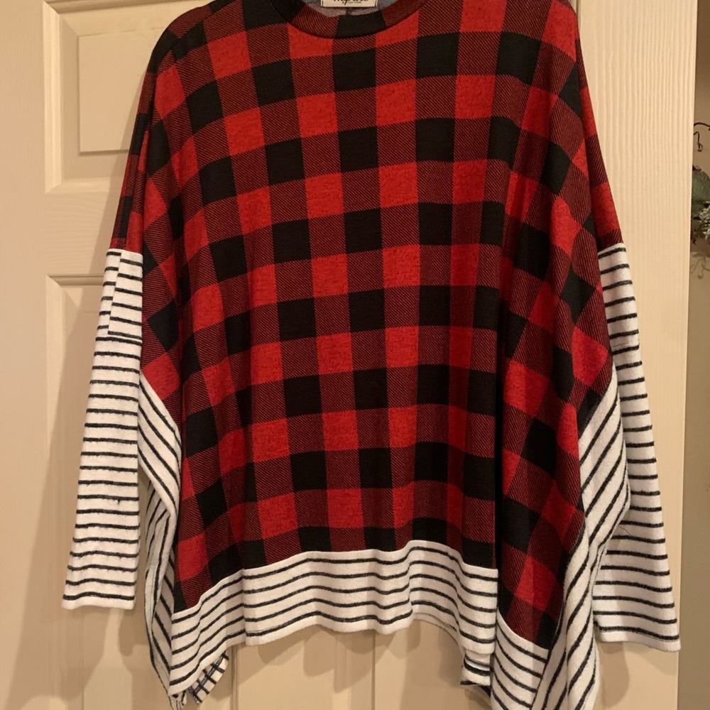 Plaid Red and Black Women's Poncho